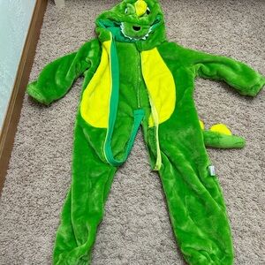Kids Green & Yellow Plush Dinosaur Costume One-Piece